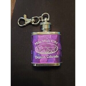 1 oz Metal Flask Mile High City Denver Colorado Purple Souvenir Keychain Keyfob